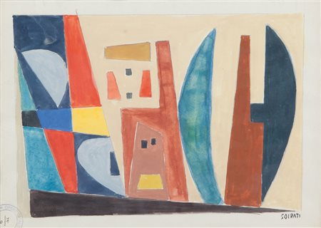 ATANASIO SOLDATI (1896-1953) Composizioneacquerello su carta cm 19x26firmato...