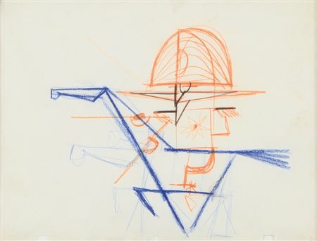 PINO PASCALI (1935-1968) Gran General 1963matita colorata cm 22x28firmato sul...