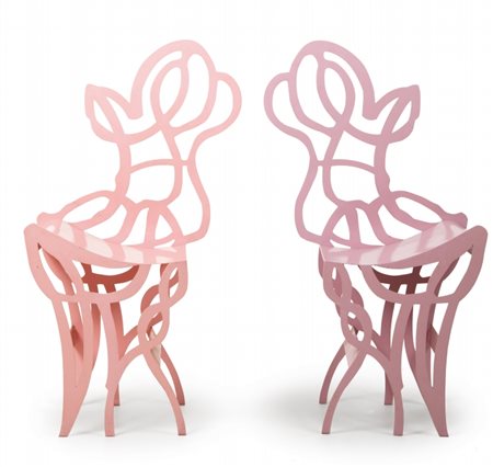 PIETRO CONSAGRA (1920-2005) Lotto di due sedieSedia rosa 1997ferro dipinto...