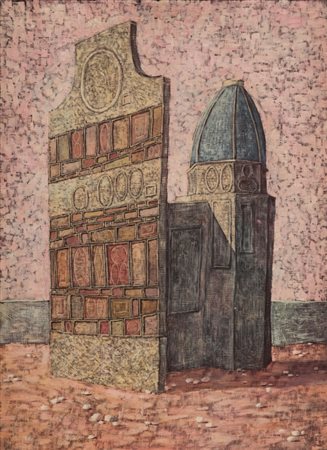 DOMENICO GNOLI (1933-1970) Architecture 1955olio su tela cm 72x54firmato e...