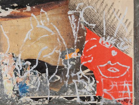 MIMMO ROTELLA (1918-2006) Il cavallo sul muro 1988sovrapittura su decollage...