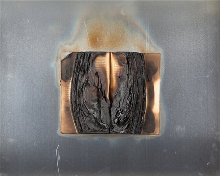 BERNARD AUBERTIN (1934-) Livre brulè 1974libro bruciato su metallo cm...