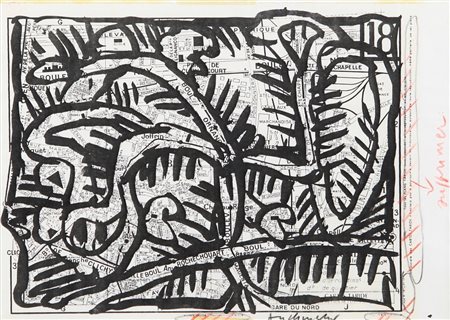 PIERRE ALECHINSKY (1927-) Senza titolo 1983china su mappa del 18me...