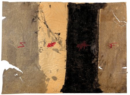 ANTONI TAPIES (1923-2012) Cuatro franjas verticales sobre papel manila...