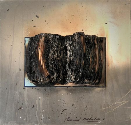 BERNARD AUBERTIN (1934-) Libro bruciato combustione su materiale vario cm...
