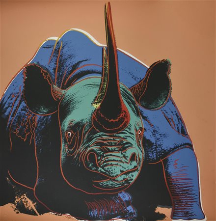 Da Andy Warhol BLACK RHINOCEROS stampa tipografica su cartoncino, cm 96,5x96,5