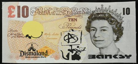 Banksy DISMAL 10 POUND CANVAS serigrafia su tela, cm 9x18 sul retro: data e...