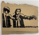 Banksy SENZA TITOLO, 2015 sprayed stencil su cartone, cm 23x28 firma a...