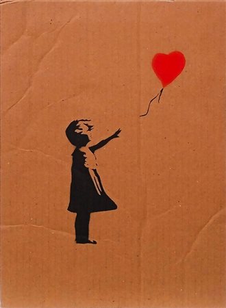BANKSY (Bristol 1974) "Balloon girl". Spray su cartone. Cm 36,5x27. Al retro...