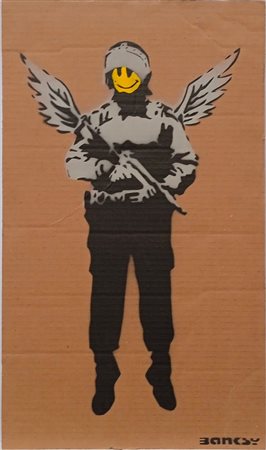 BANKSY (Bristol 1974) "Dismaland". Spray su cartone. Cm 60x35,5. Al retro...