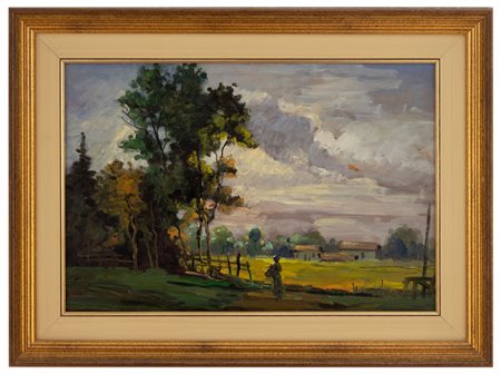 Angelo Malinverni Torino 1877 - 1947 Paesaggio con figura