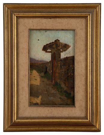 Anonimo del XIX Seconolo Toscana XIX secolo Paesaggio con croce