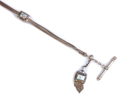  
 Catena da orologio francese in argento e smati - XIX secolo  
 