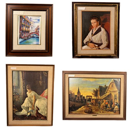 Raggruppamento di quattro opere di stampe artistiche, di varie dimensioni in...