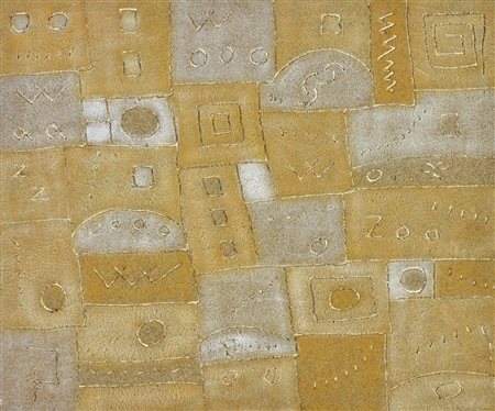 Antonino Nacci COMPOSIZIONE tecnica mista su tela di juta, cm 35x40