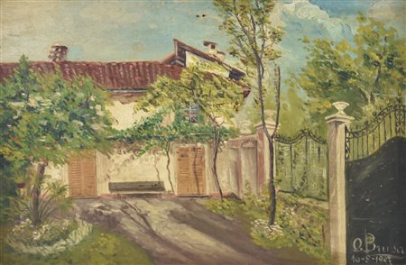 O. Brusa PAESAGGIO,1907 olio su tavola, cm 19,5x28,5 firma e data