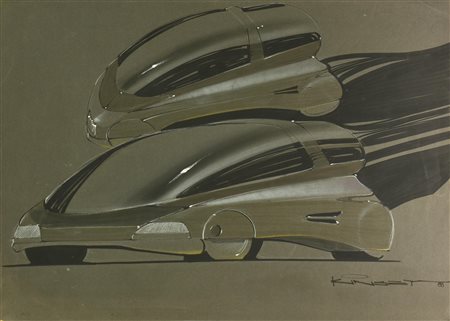 Kinsey AUTOMOBILI, 1988 tecnica mista su carta, cm 50x65 firma e data difetti