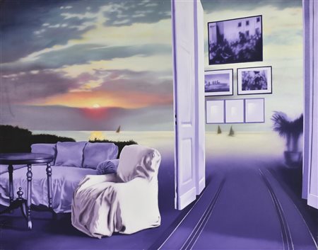 Lucio Fanti LO SMOLNY, LA POLTRONA DI LENIN E PAESAGGIO TRANQUILLO, 1974 olio...