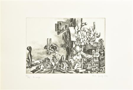 Rudi Gorog LA MAGA incisione su carta Fabriano, battuta cm 19,5x27,5, su...