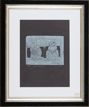 Felice Casorati (Novara 1887-Torino 1963) Interno, figure nella stanza, 1963...