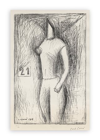 CARLO CARRÀ (1881-1966) - Donna che attraversa la strada (Ventuno), 1949