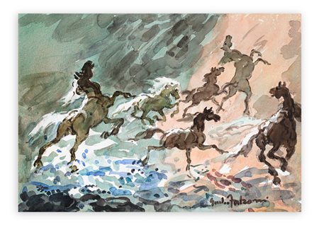 GIULIO FALZONI (1900-1978) - Cavalli bradi
