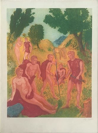 Aligi Sassu, Senza titolo 
litografia 
cm 74x59, entro cornice
prova d'artista in basso a sinistra
firma a matita in basso a destra