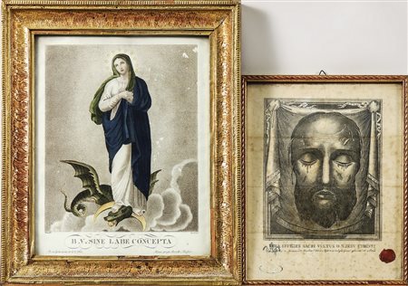 MADONNA E VOLTO DI CRISTO XIX secolo - 19th century una litografia su carta e...