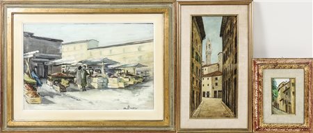 SCORCI FIORENTINI - FLORENCE VIEWS raccolta di tre dipinti ad olio - three...