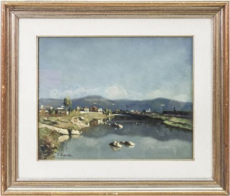 ALFREDO BONCIANI (1902-1988) Paesaggio fluviale - Landscape with a River olio...