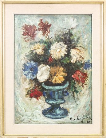 OSMAN LORENZO DE SCOLARI (1908-1998) Vaso con fiori - Flowers in a Vase olio...
