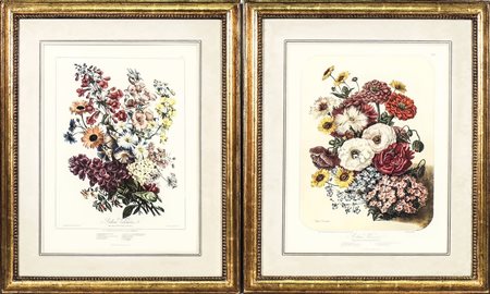 FIORI - FLOWERS serie di tre stampe a colori - Three color prints, in cornice...