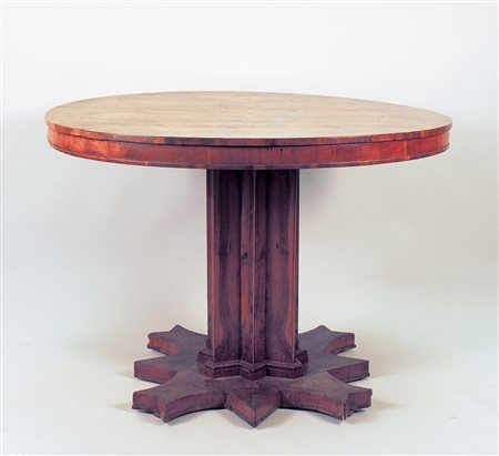 TAVOLO TONDO IMPIALLACCIATO IN NOCE E RADICA DI NOCE - WALNUT AND BRIAR...