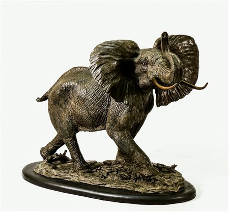 ELEFANTE - ELEPHANT grande scultura in bronzo - bronze, su base in legno,...