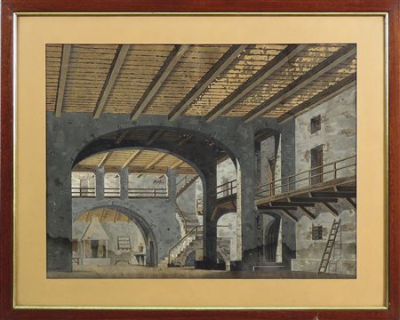 VEDUTA D'INTERNO - INTERIOR VIEW acquerello su carta - watercolour on paper,...