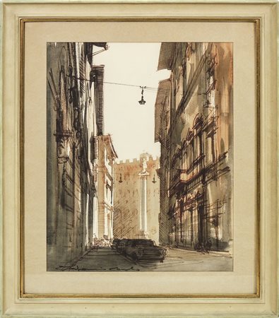 CARLO CAPANNI Via Tornabuoni tecnica mista su carta - mixed media on paper,...