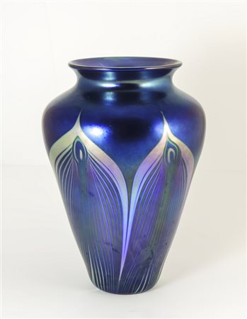 VASO IN VETRO SOFFIATO IRIDESCENTE BLU - IRIDESCENT BLUE BLOWN GLASS VASE...