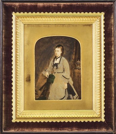 RITRATTO DI DAMA - PORTRAIT OF A LADY fotografia d'epoca acquerellata - old...