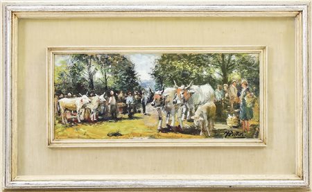 RUTILIO MUTI (1904-1995) Fiera Bestiame a Vicchio - Cattle Fair in Vicchio...