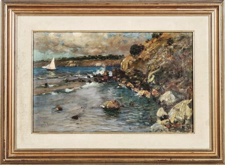 EGISTO TONTI (1887-1922) Marina ad Antignano - Antignano View olio su tela -...