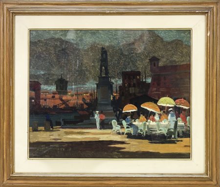 RENATO NATALI (1883-1979) Piazza dei Quattro Mori a Livorno olio su cartone...