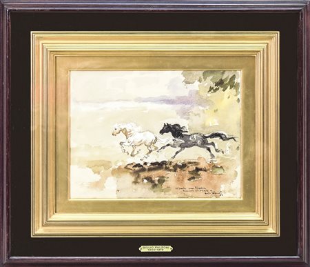GIULIO FALZONI (1900-1978) Cavalli - Horses acquerello su carta - watercolour...