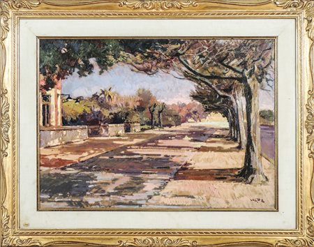ANGIOLO VOLPE Livorno Viale Ardenza olio su cartone - oil on cardboard,...