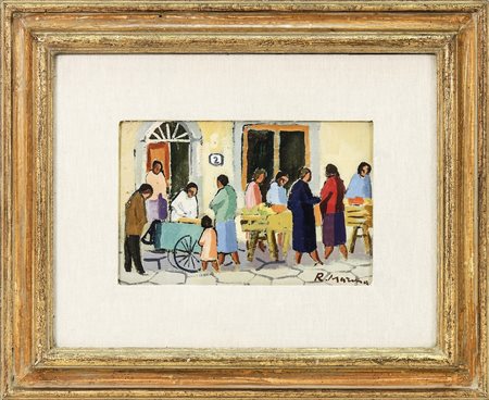 RODOLFO MARMA (1923-1999) Mercatino - Local Market olio su cartone telato -...