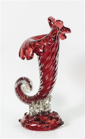 GRANDE VASO IN VETRO SOFFIATO ROSSO - RED BLOWN GLASS VASE MURANO realizzato...