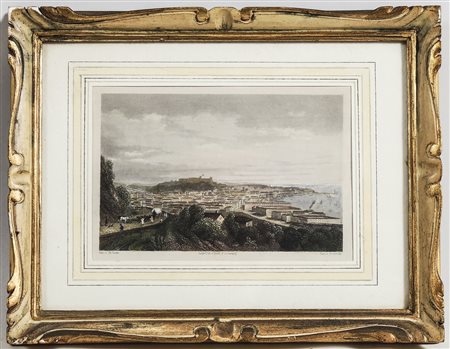 LOTTO - LOT coppia di fermalibri in marmo e piccola incisione con veduta di...