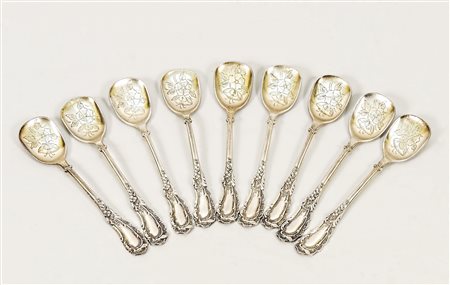SERIE DI NOVE CUCCHIAINI DA GELATO IN ARGENTO - NINE SILVER ICE-CREAM SLICES...