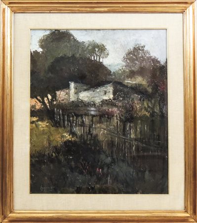 REMO SQUILLANTINI (1920-1996) Paesaggio campestre - Country Landscape olio su...