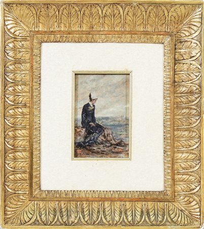 PAESAGGIO MARINO CON FANCIULLA - SEASCAPE WITH A GIRL olio su tavoletta - oil...