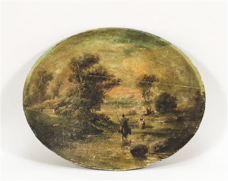 PAESAGGIO CON FIGURE - LANDSCAPE WITH FIGURES XIX secolo - 19th century olio...